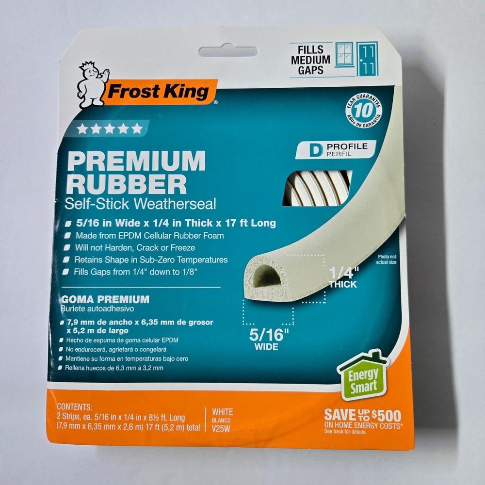 Frost King V25W Rubber Self-Stick Weatherseal 5/16" x 1/4" x 17ft White